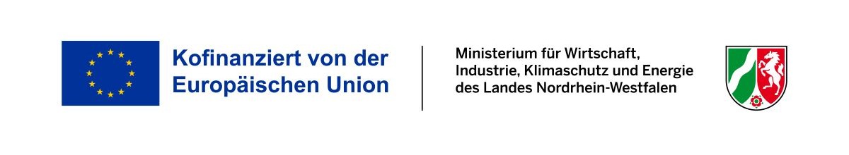 Kombiniertes Logo des europäischen Förderprogramms EFRE/JTF und des Ministerium für Wirtschaft, Industrie, Klimaschutz und Energie NRW